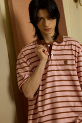 Brown Leather Academic Cap C Patch Pink Stripe Polo Short Sleeve Tee [Unisex]
