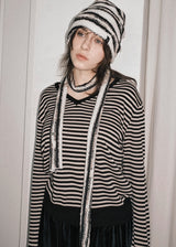 Knit Long Muffler_Ivory&Black