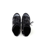 サテンエナメルレースアップオープントゥヒール(Black)