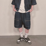 stripe denim shorts_blue