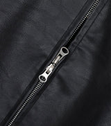 High Neck Leather Crop Jacket - Black