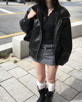 Curved leather jacket
