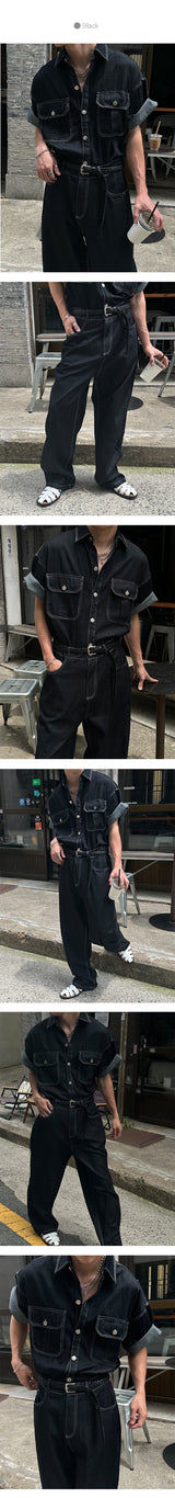 [SET UP] Linen stitch capender wide pants