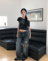 ティウ ダメージド ブーツカット デニム パンツ