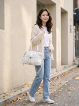 Vintage Multi-Pocket Shirred Boston Shoulder Bag