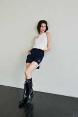 RIBBON JERSEY TRACK MICRO SHORTS / NAVY