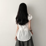 Curry Ribbon Puff Blouse