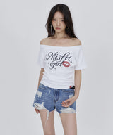 CONY MISFIT KISS GLITTER OFF SHOULDER TEE / WHITE