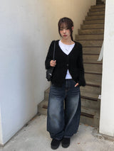 Zion Angora V-neck Loose Fit Knit Cardigan