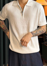S/S Zip-up ribbed collar short sleeve tee 8COLOR