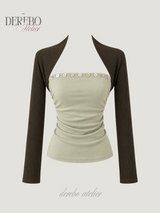Olive Brown Tube Top Bolero Two-Piece Set
