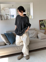 WAFFLE BUTTON OVERSIZED TEE (3C)