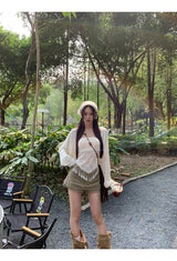 khaki cotton mini pants skirt