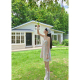 [GirlyFancyClub] Vacation Travel Outfit Pure Cotton French Style Color Painting Printed Sleeveless Dress