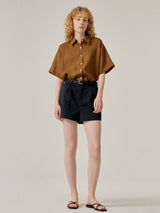 Linen half shirts (Brown)