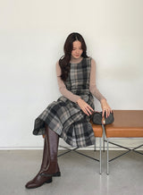 Mediz Wool Check A-line Vest Long One Piece