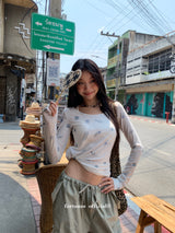 アイテムスパンオフショルダーロングスリーブtシャツ