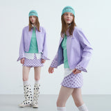 Riverstone Plus Dopamine Tone Collared Polka Dot Women Jacket, Fashion Zipper Embroidered Outerwear