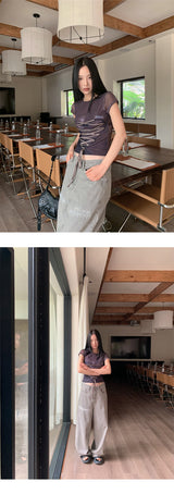 Corset strap back see-through short sleeve T-shirt