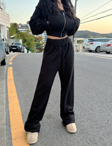 (ZIP-UP & PANTS SET!) 4 COLORS THICK FLEECE RIBBED CROPPED TRAINING ZIP-UP