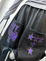 Graff Hot Star Letter Tattoo Patch Wide Balloon Bermuda Shorts