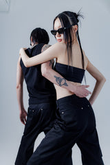 multi layered pants_ black
