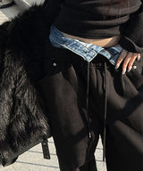 Denim layered sweat pants(2color)