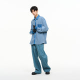 RELABEL Custom Washed Denim Patchwork Loose Silhouette Soft Long Shirt Casual Versatile Shirt Fashionable