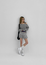 [MADE] Vito Stripe Boat-Neck Crop Long Sleeve T-shirt
