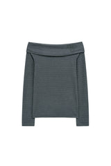 ストライプオフショルダーTシャツ (ダークグレー)