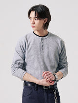 26SS★ Textured Henley Neck Long Sleeve T-Shirts