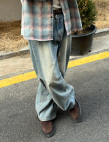 SAND MID BLUE WIDE DENIM PANTS