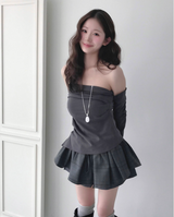 cardi shirring off-shoulder warmer + top set