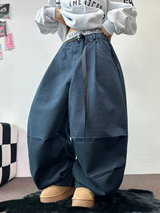 ツーピンタックリベットベルトバルーンロングパンツ🤎🖤💙3カラー