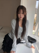 Lano Lace Ribbon Sleeveless Cardigan Set