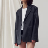OVER-FIT SINGLE LEATHER JACKET BLACK