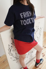  Friends Together Patchwork T Shirt - Navy (Loose Type)