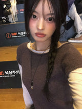 コージーUネックレイヤードキャップショートスリーブウールニット
