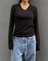 Vネックロングスリーブトップ (BLACK) ウィメンズ