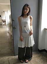 26SS★ [BAONHAUS] ポリーニ シャーリング レイヤード ノースリーブミニワンピース
