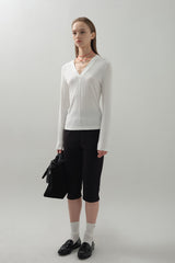 Deep V-neck Panel Top_White
