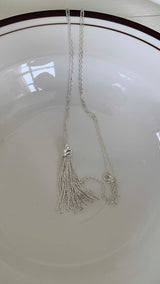 Silver tassel long layered necklace