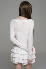 Cream donuts sheer cardigan, White