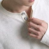 ワッフルクロップヘンリーネックTシャツ アイボリー
