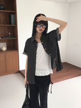 チボンパンチングシースルーシャーリングスカートブーツカットパンツ