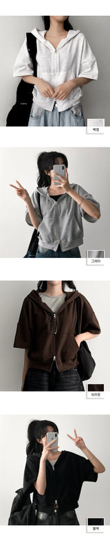 Demo two-way short-sleeved hooded zip-up
