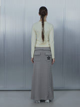 KNIT STUDDED LONG SKIRT / GRAY