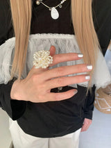 Pearl big flower open ring