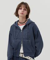 ヴィンテージウォッシングスタッドポイントクロップフーディジップアップ [NAVY]