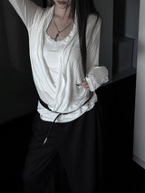 loose V-wrap shirring T (2color)